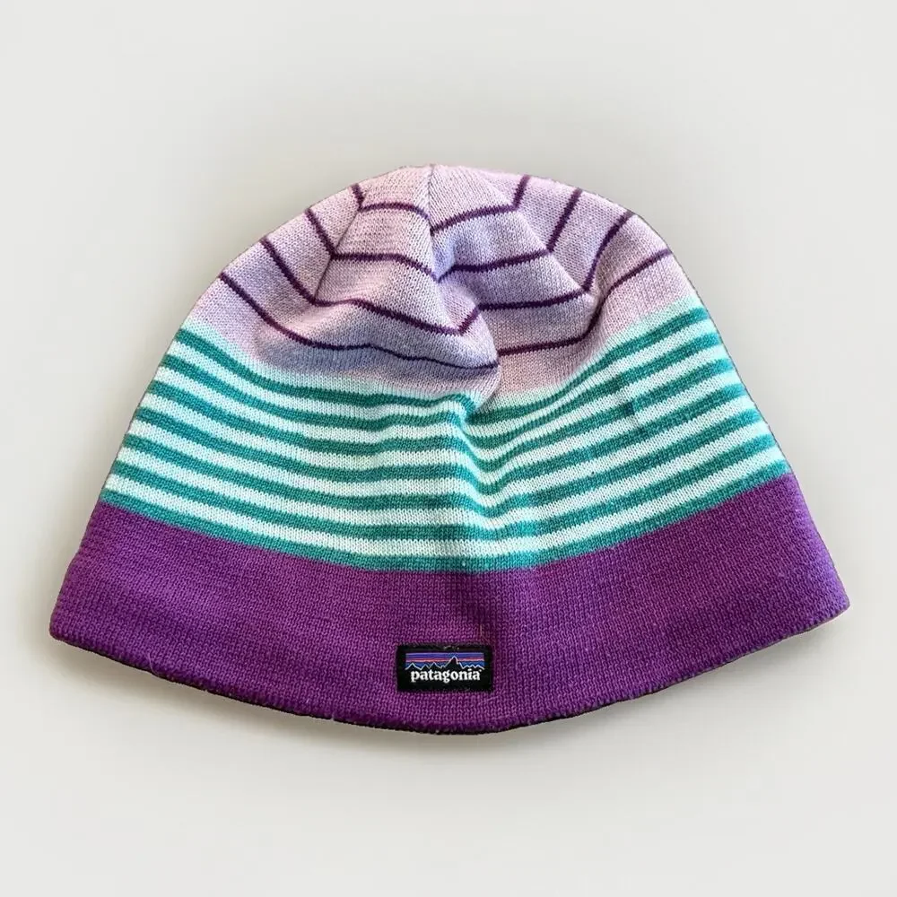 Patagonia Baby Purple White Blue Striped Beanie Warm Hat Size S Small
